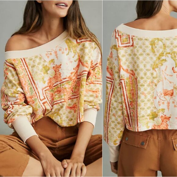 Anthropologie x Daily Practice Cropped Off Shoulder Sweatshirt Floral Medium - Picture 1 of 7